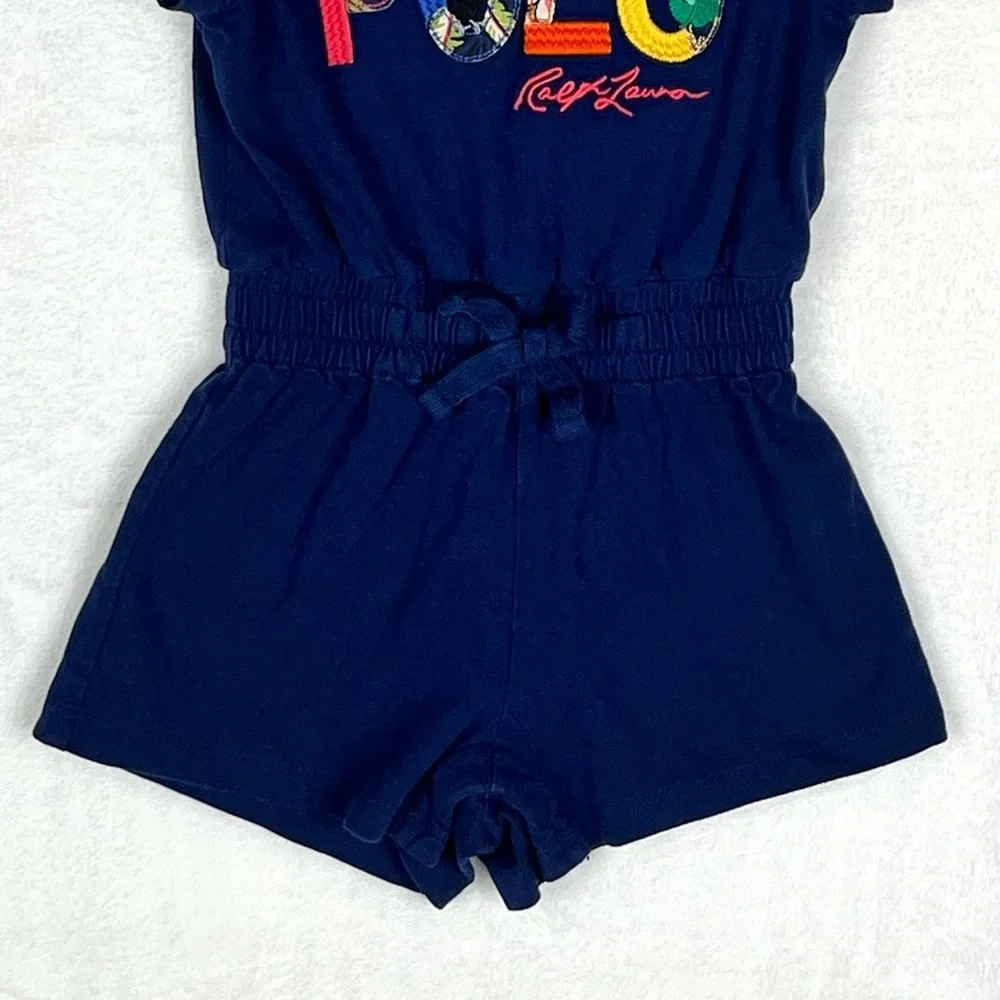 Ralph Lauren Polo Tropical Logo Cotton Jersey Baby Romper Navy Blue Size 3 M